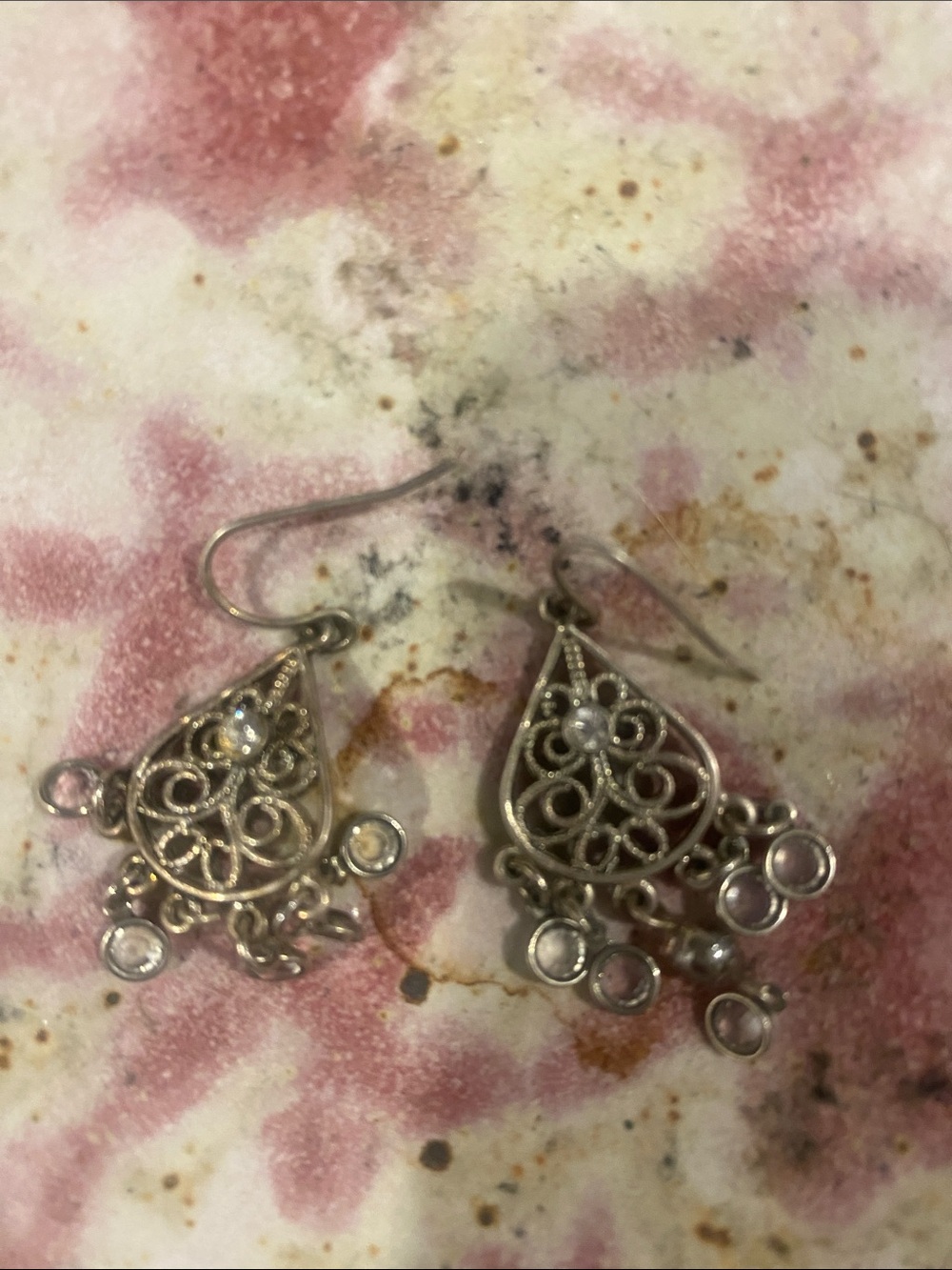 Filigree Teardrop Dangle Earrings - Silver Tone